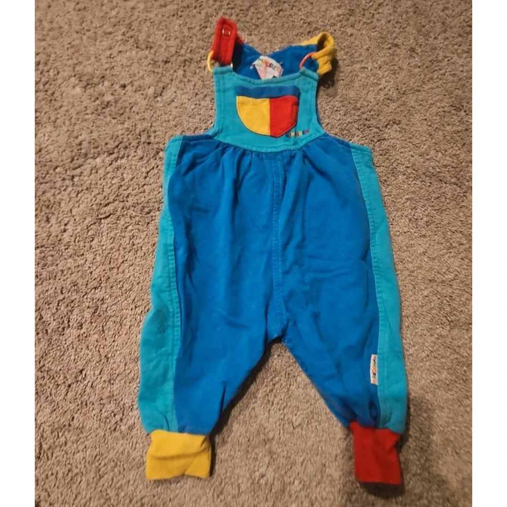 Vintage Gymboree Newborn Colorblock Corduroy Overalls Sailboat Primary Colors